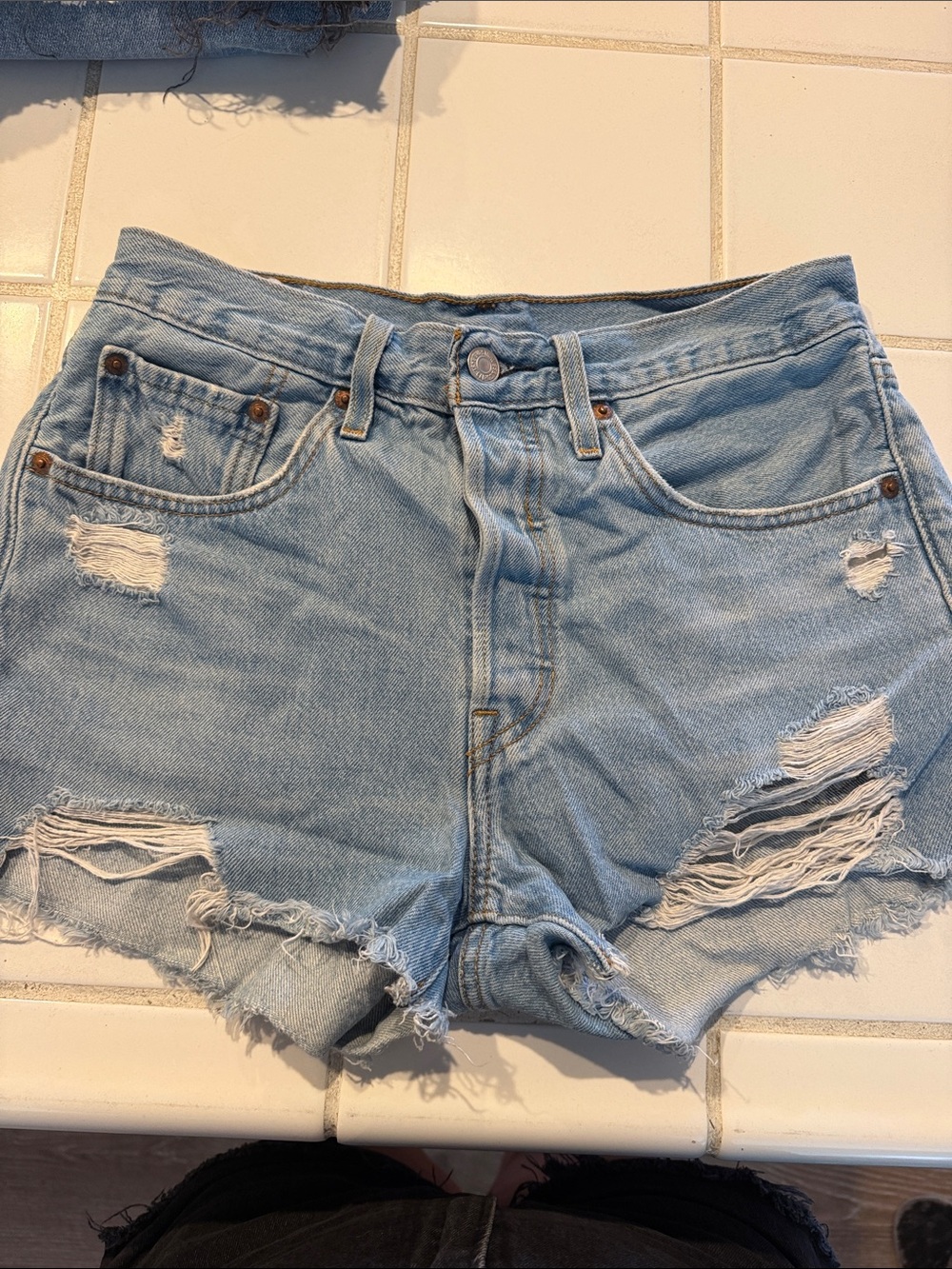 Levi's Light Blue Distressed Denim Cutoff Shorts